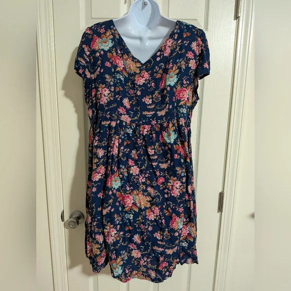 Denim & Supply Ralph Lauren XL Floral Dress Button Up Short Sleeve V Neck Blue - Picture 9 of 10